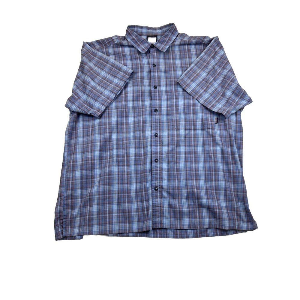 Patagonia Button Up Shirt Mens XL Plaid Short Sleeve Blue Pocket